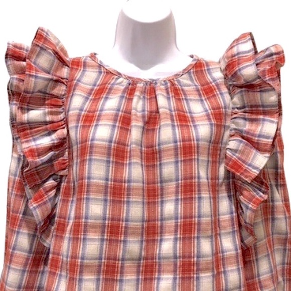 WOMENS PLAID RUFFLE BLOUSE, WOMENS SZ M?, RED, BLUE, WHITE - Picture 3 of 7